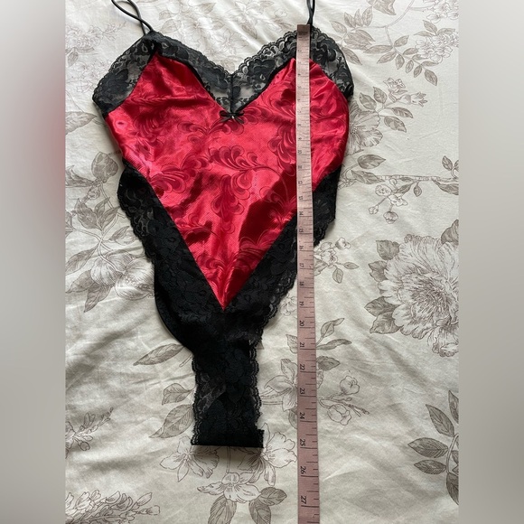Vintage Red Black Jacquard Satin Lace Trim Teddy Lingerie 90s Small Whimsigoth - Picture 8 of 8